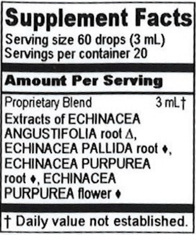 Ultimate Echinacea Supplement Facts Label