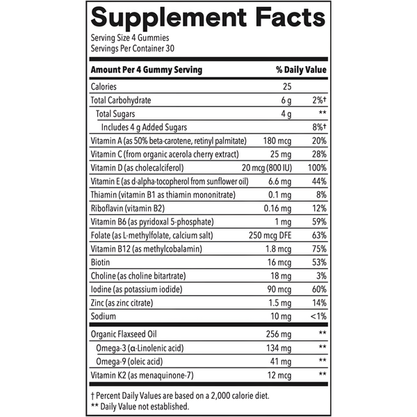 Kids Multi & Omegas Supplement Facts Label