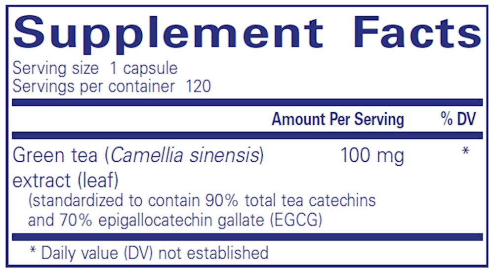 Green Tea Extract 120 Count Supplement Facts Label