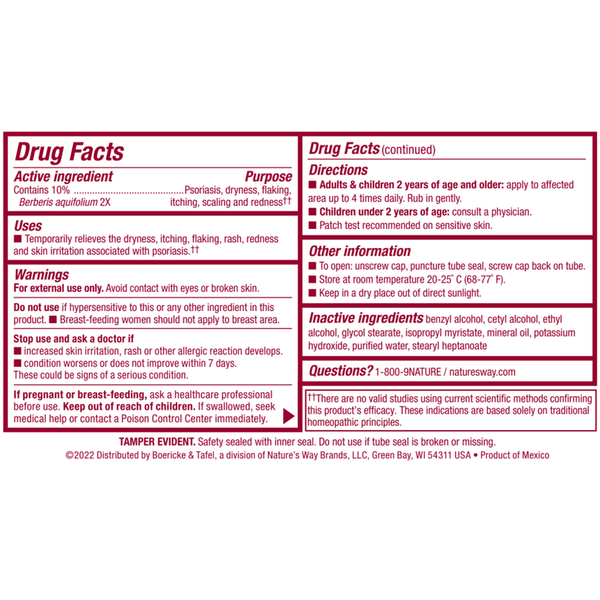 Psoriaflora Cream Supplement Facts Label