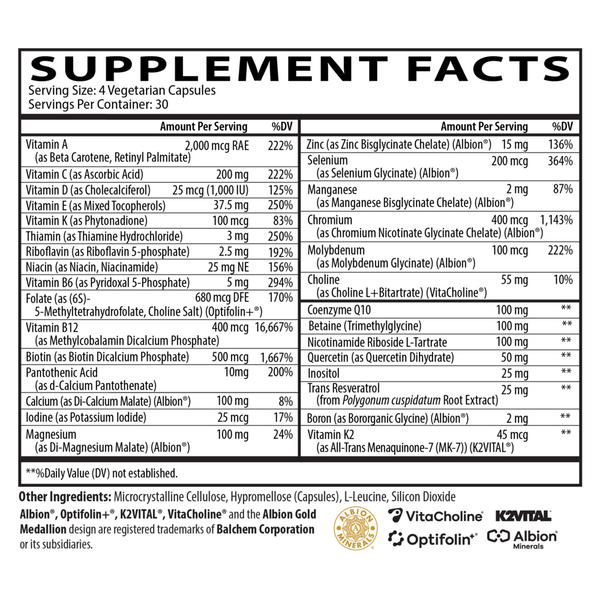 Longevity Multi Supplement Facts Label