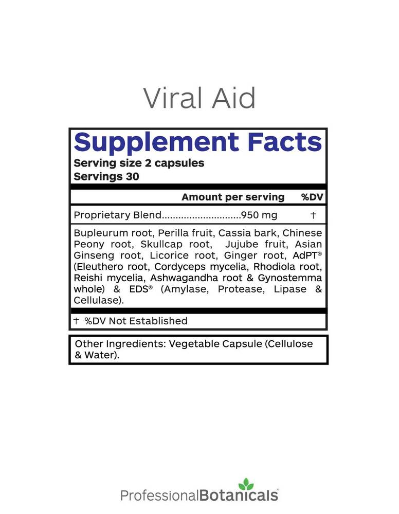 Viral Aid Supplement Facts Label