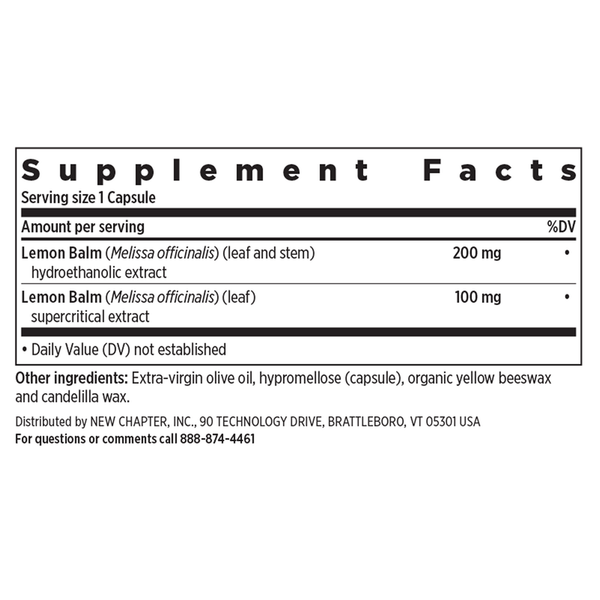 Lemon Balm Force Supplement Facts Label