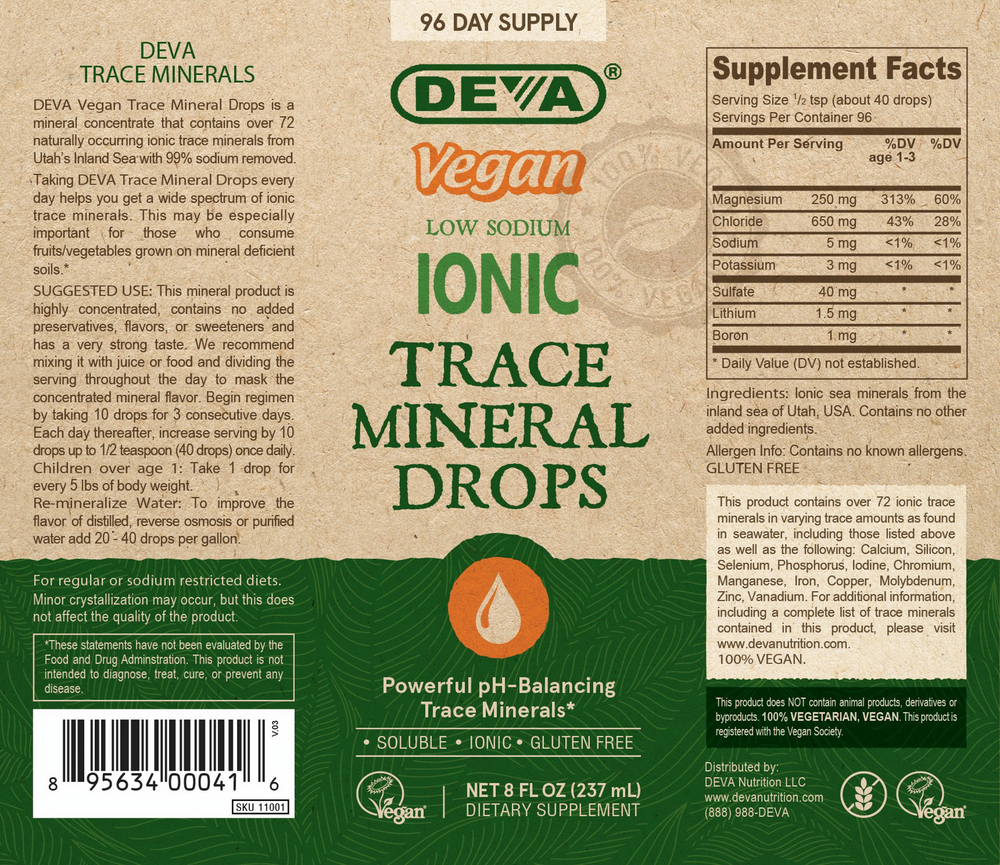 Vegan Ionic Trace Mineral Drops Supplement Facts Label