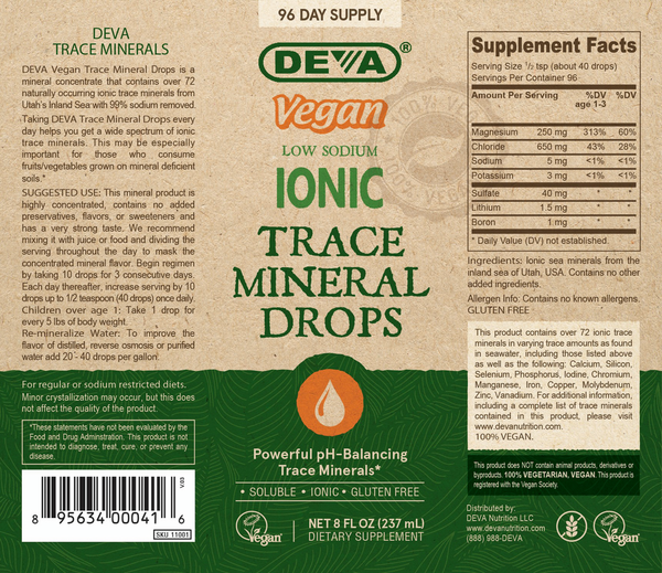 Vegan Ionic Trace Mineral Drops Supplement Facts Label