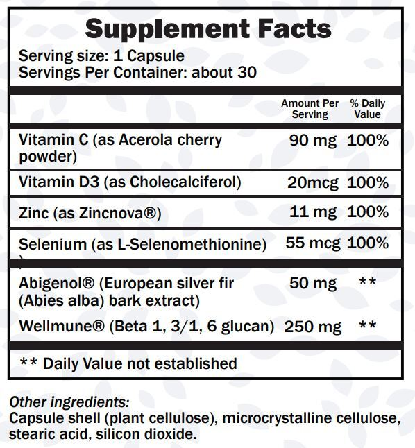 Rev Up Wellness Defense Supplement Facts Label