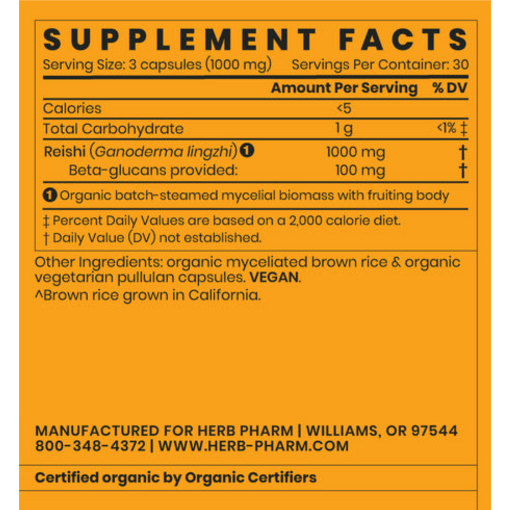 Reishi Supplement Facts Label