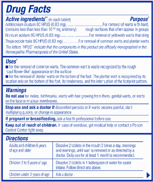 WartCalm Supplement Facts Label
