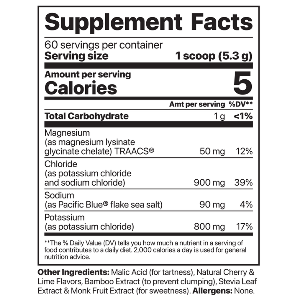 Potassium Cocktail Cherry Limeade Supplement Facts Label