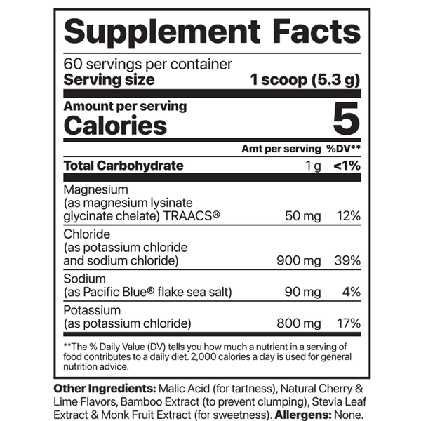 Potassium Cocktail Cherry Limeade Supplement Facts Label