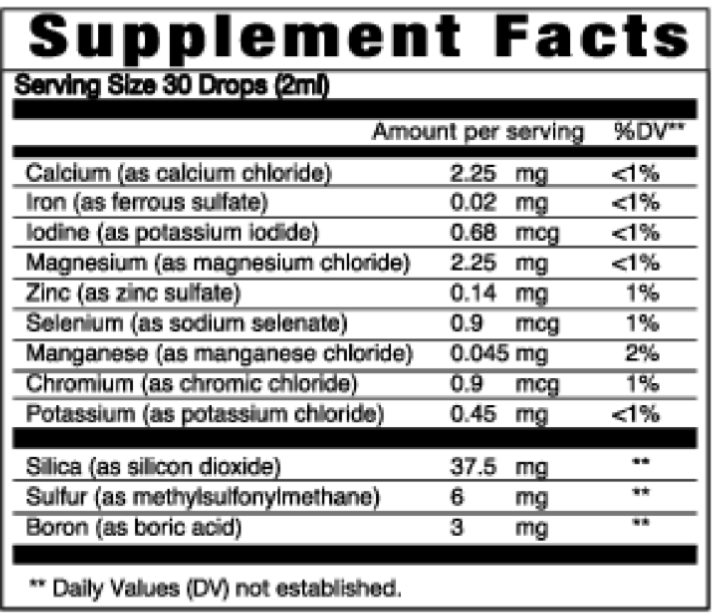 Multiple Mineral Liquid Supplement Facts Label