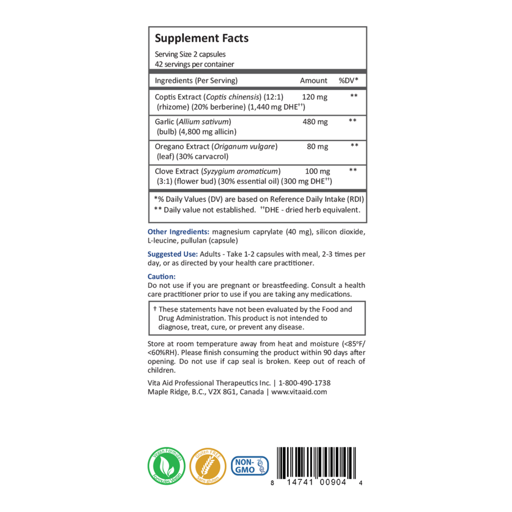 Microcidin Supplement Facts Label