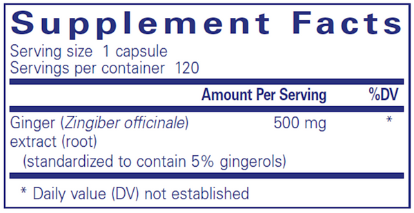 Ginger Extract Supplement Facts Label