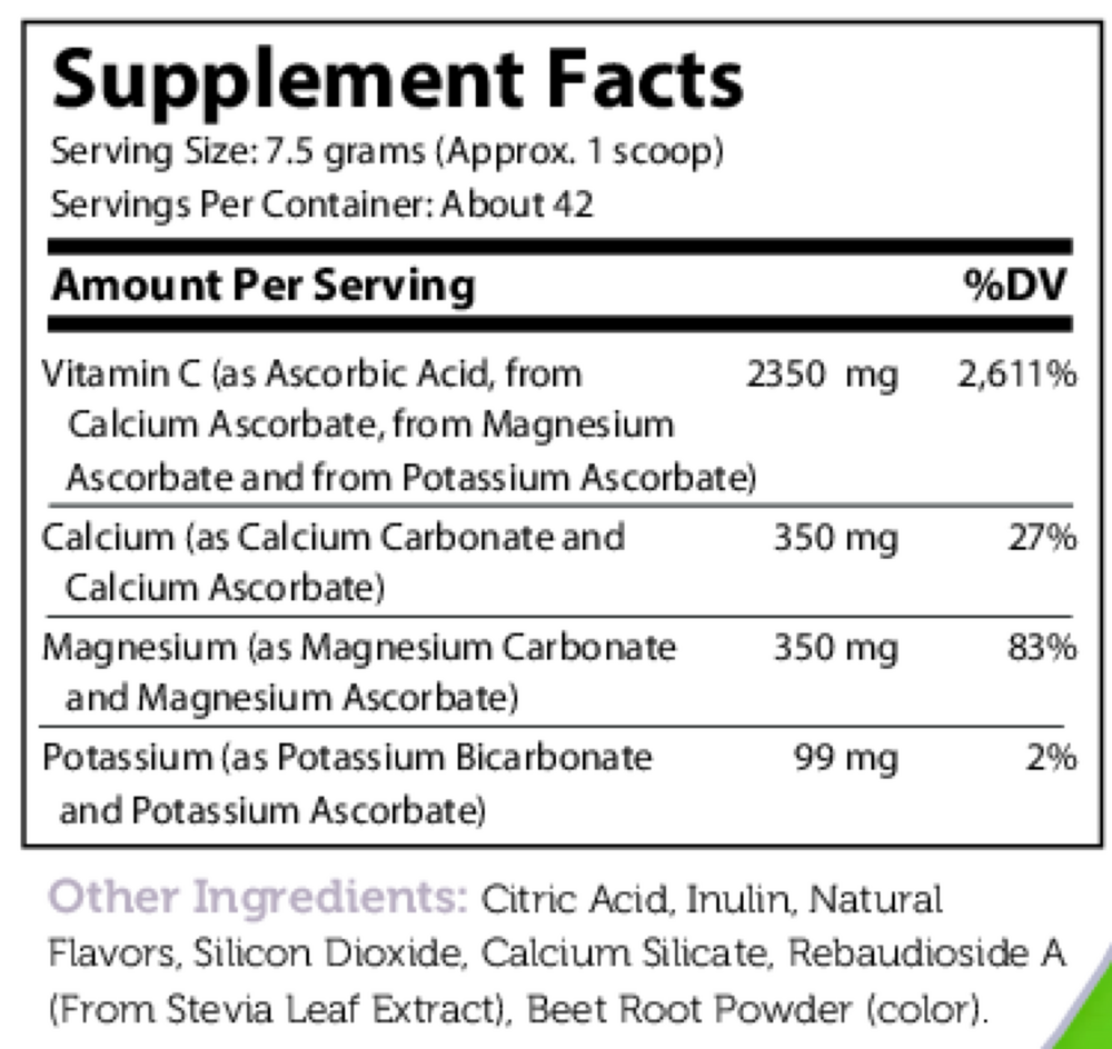 BACKORDER ONLY - Buffered C Powder Supplement Facts Label