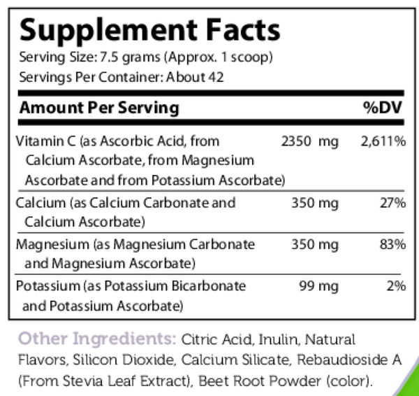 BACKORDER ONLY - Buffered C Powder Supplement Facts Label