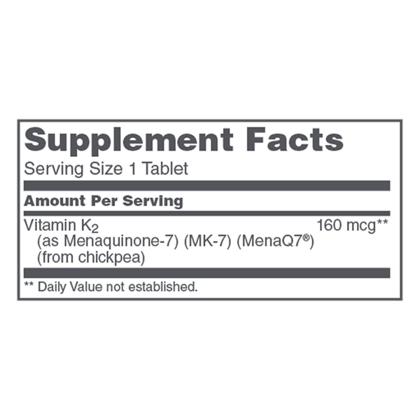 MK-7 Vitamin K2 Supplement Facts Label