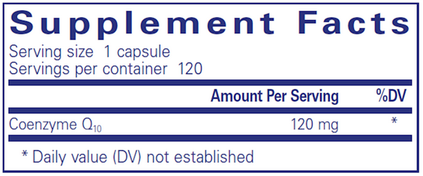 CoQ10 120 Mg. 30 Count Supplement Facts Label
