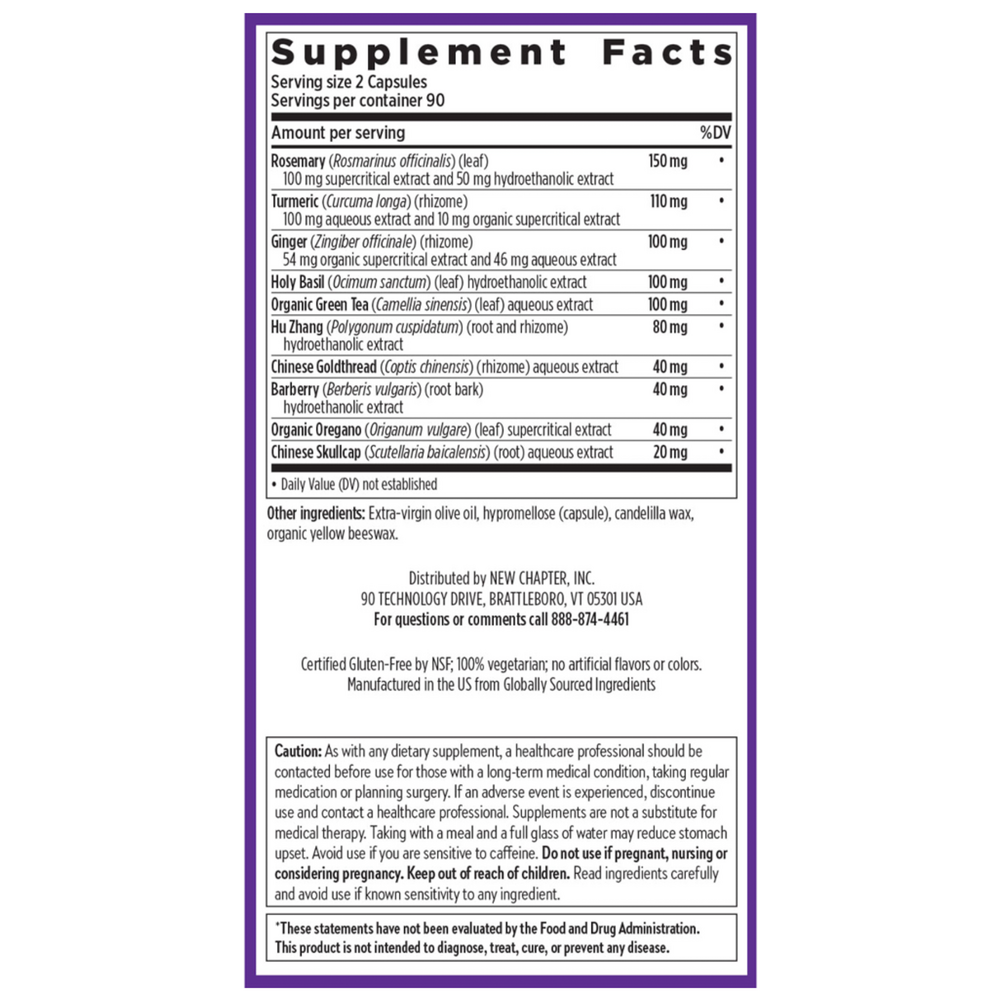 Zyflamend 60 Count Supplement Facts Label