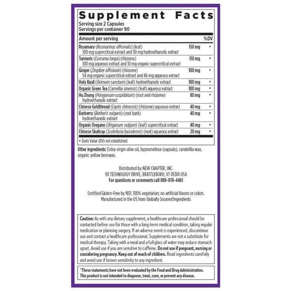 Zyflamend 60 Count Supplement Facts Label