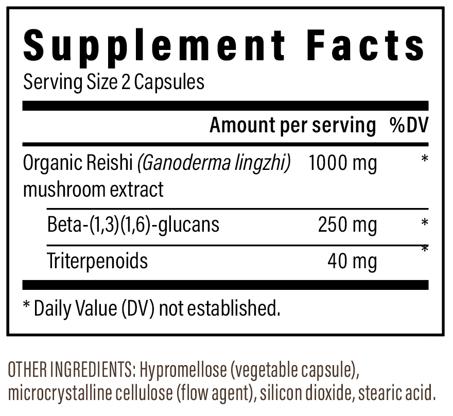 Reishi Mushroom Extract Capsules Supplement Facts Label