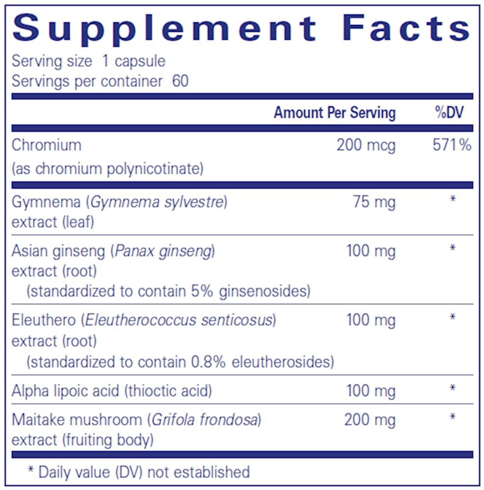 Glucose Support Formula 60 Count Supplement Facts Label