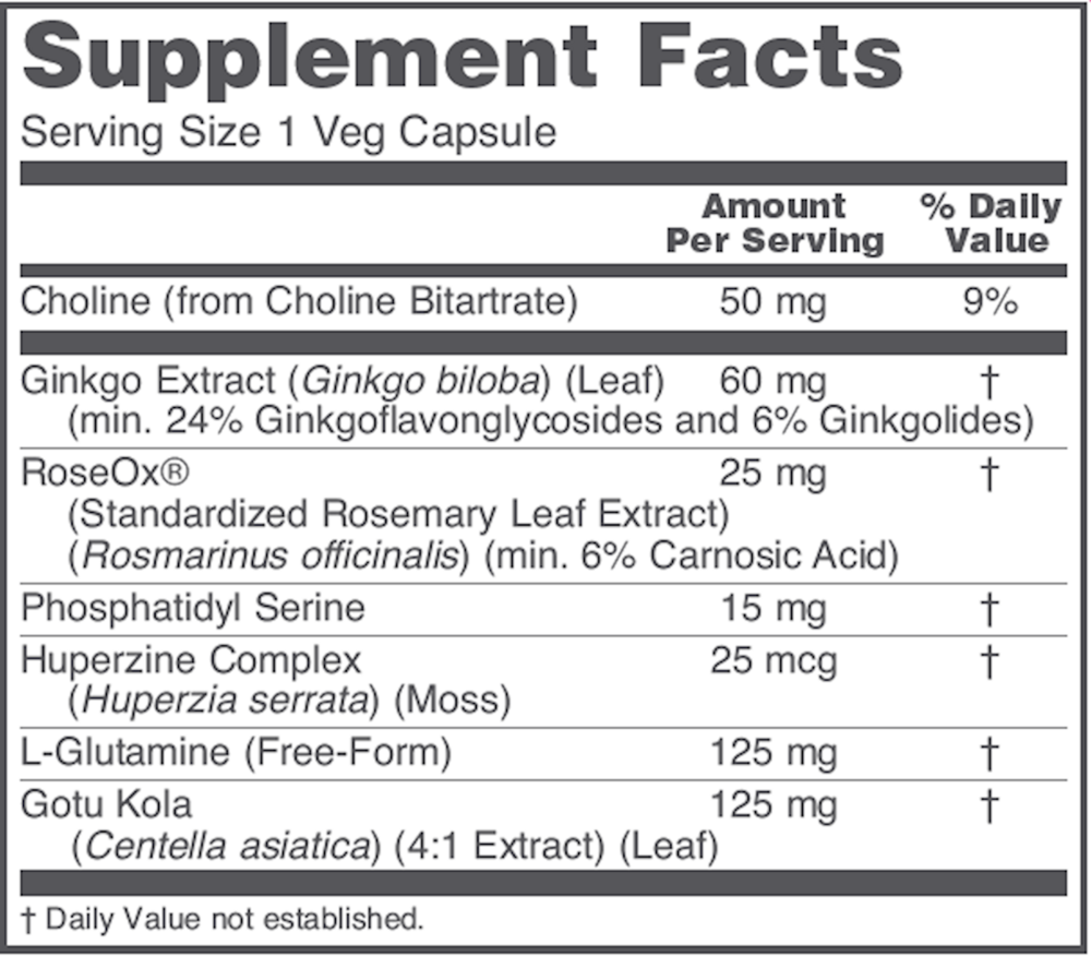Brain Regain™ Supplement Facts Label