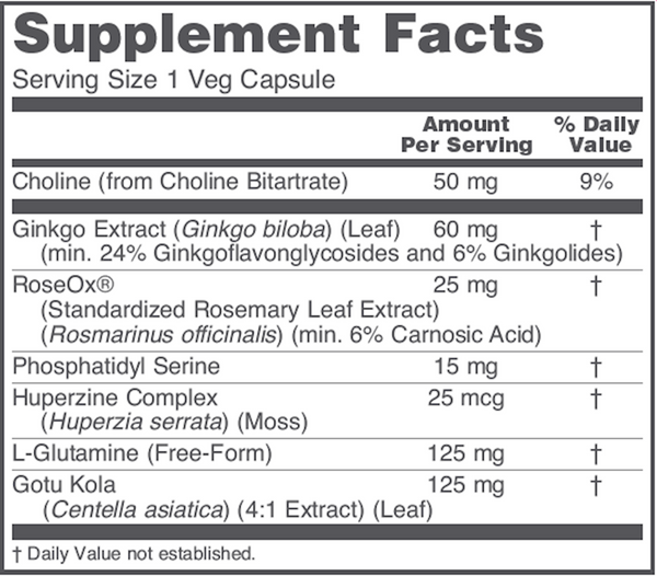 Brain Regain™ Supplement Facts Label