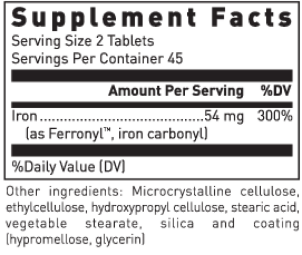 Timed Release Iron Supplement Facts Label
