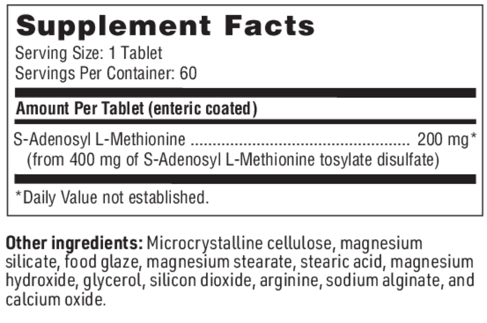 SAMe 200 Supplement Facts Label