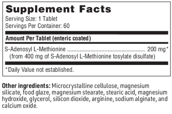 SAMe 200 Supplement Facts Label