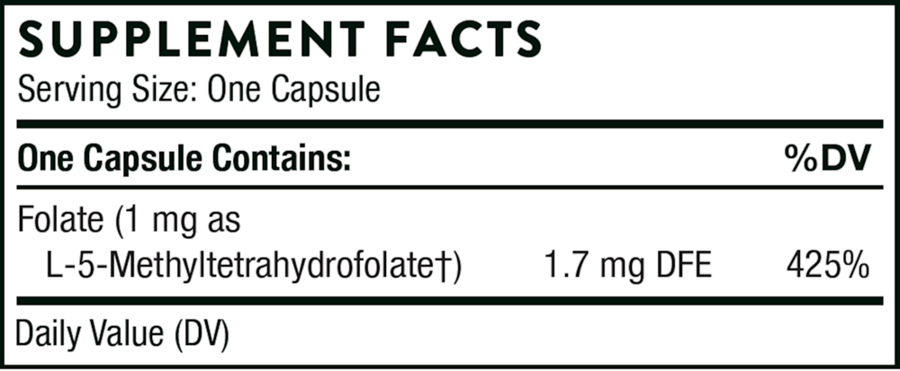 5-MTHF 1 mg Supplement Facts Label