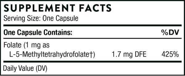 5-MTHF 1 mg Supplement Facts Label
