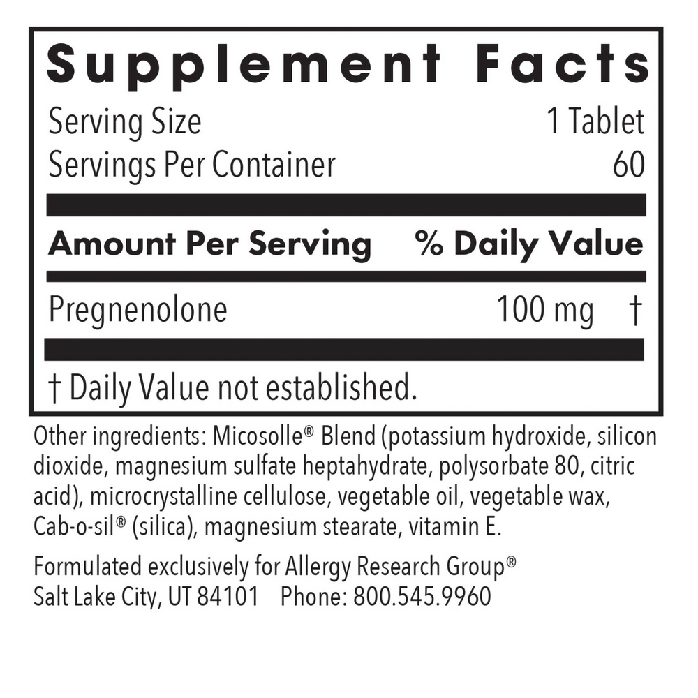 Pregnenolone 100 mg Supplement Facts Label