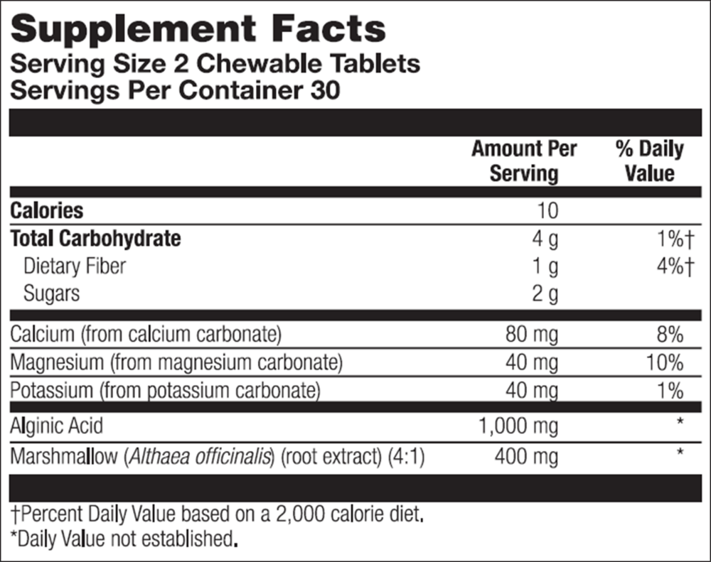EsophaSoothe™ Chewable Cherry Vanilla Supplement Facts Label