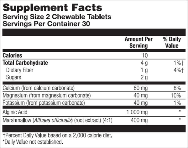 EsophaSoothe™ Chewable Cherry Vanilla Supplement Facts Label