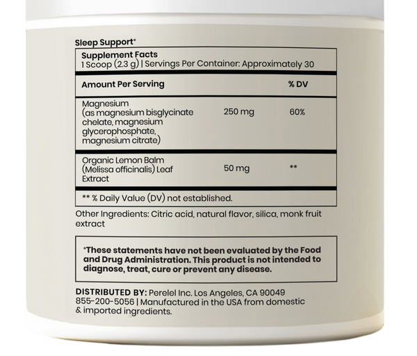 Sleep Support Powder Supplement Facts Label