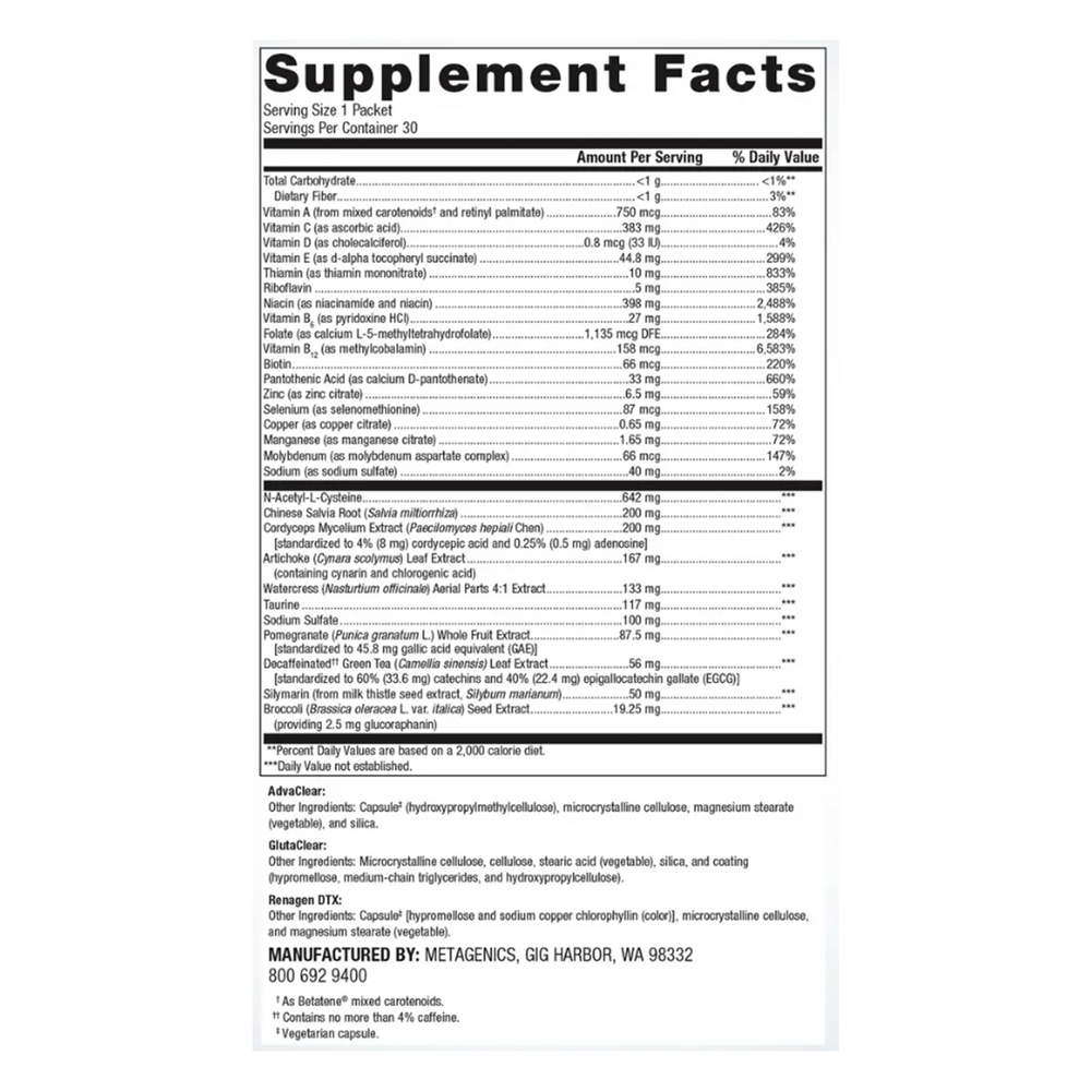 Clear Change Daily Essentials Supplement Facts Label