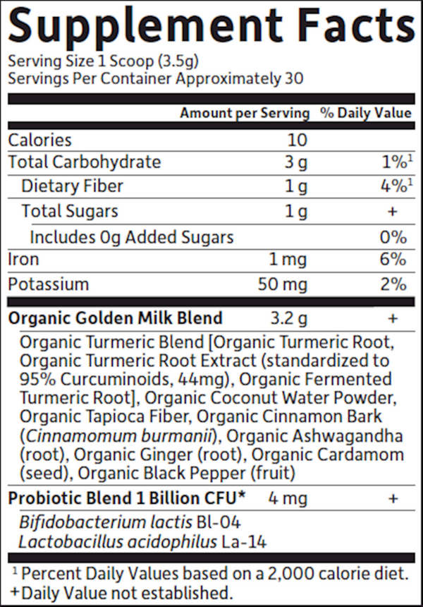 Organics Golden Milk Supplement Facts Label