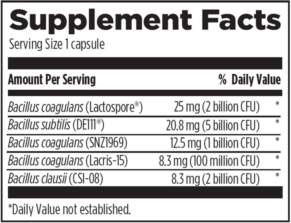 ProbioSpore Supplement Facts Label