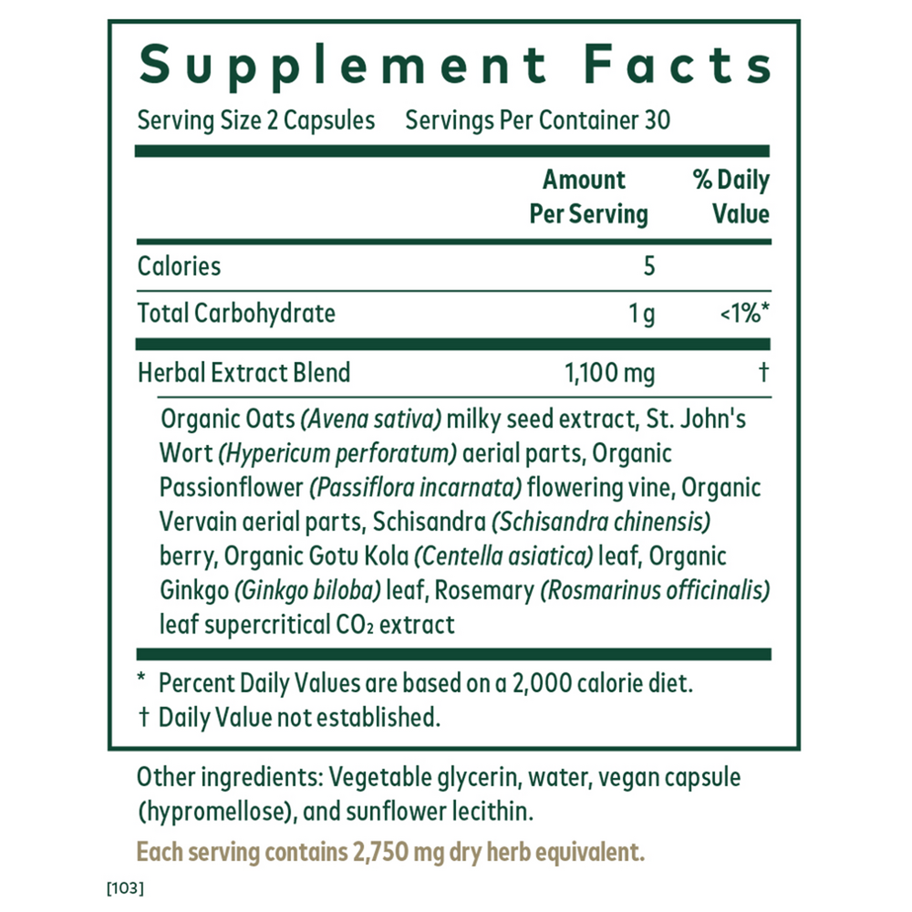 Emotional Balance Supplement Facts Label