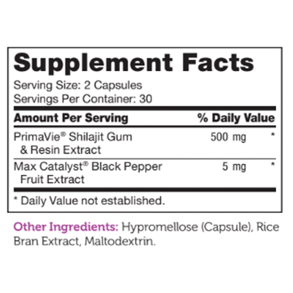 Shilajit Capsules Supplement Facts Label