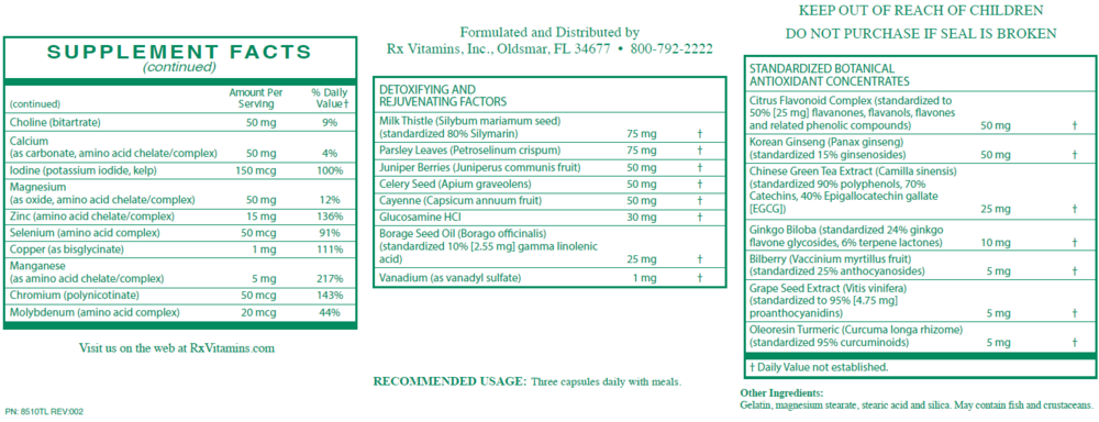 ReVitalize Iron-Free Supplement Facts Label