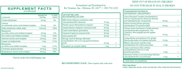 ReVitalize Iron-Free Supplement Facts Label
