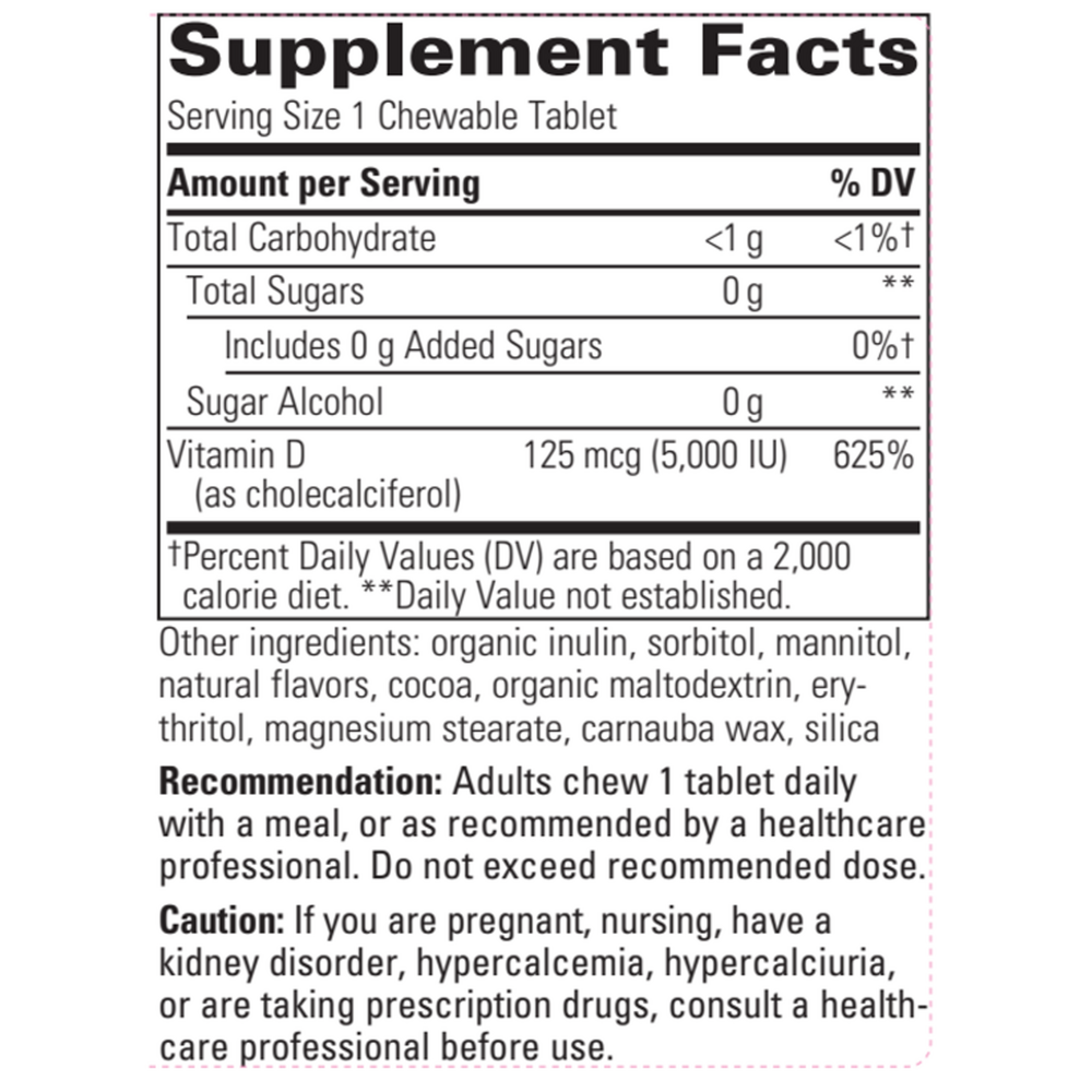 Vitamin D3 5,000 IU Chocolate Supplement Facts Label