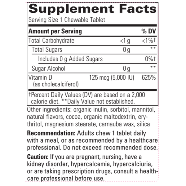 Vitamin D3 5,000 IU Chocolate Supplement Facts Label