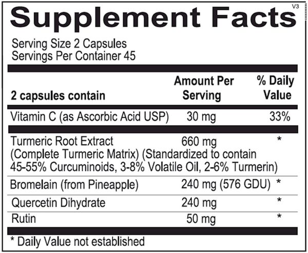 Traumeric Supplement Facts Label