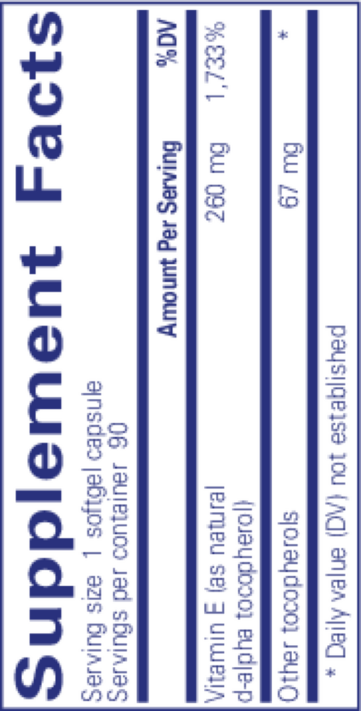 Vitamin E 180ct Supplement Facts Label