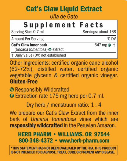 Cat's Claw/Uncaria tomentosa Supplement Facts Label