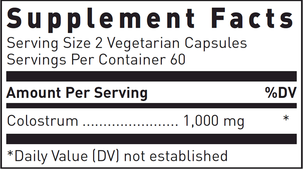 Colostrum 100% New Zealand (Capsules) Supplement Facts Label