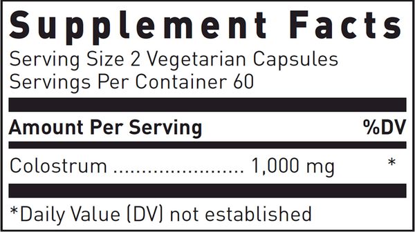 Colostrum 100% New Zealand (Capsules) Supplement Facts Label
